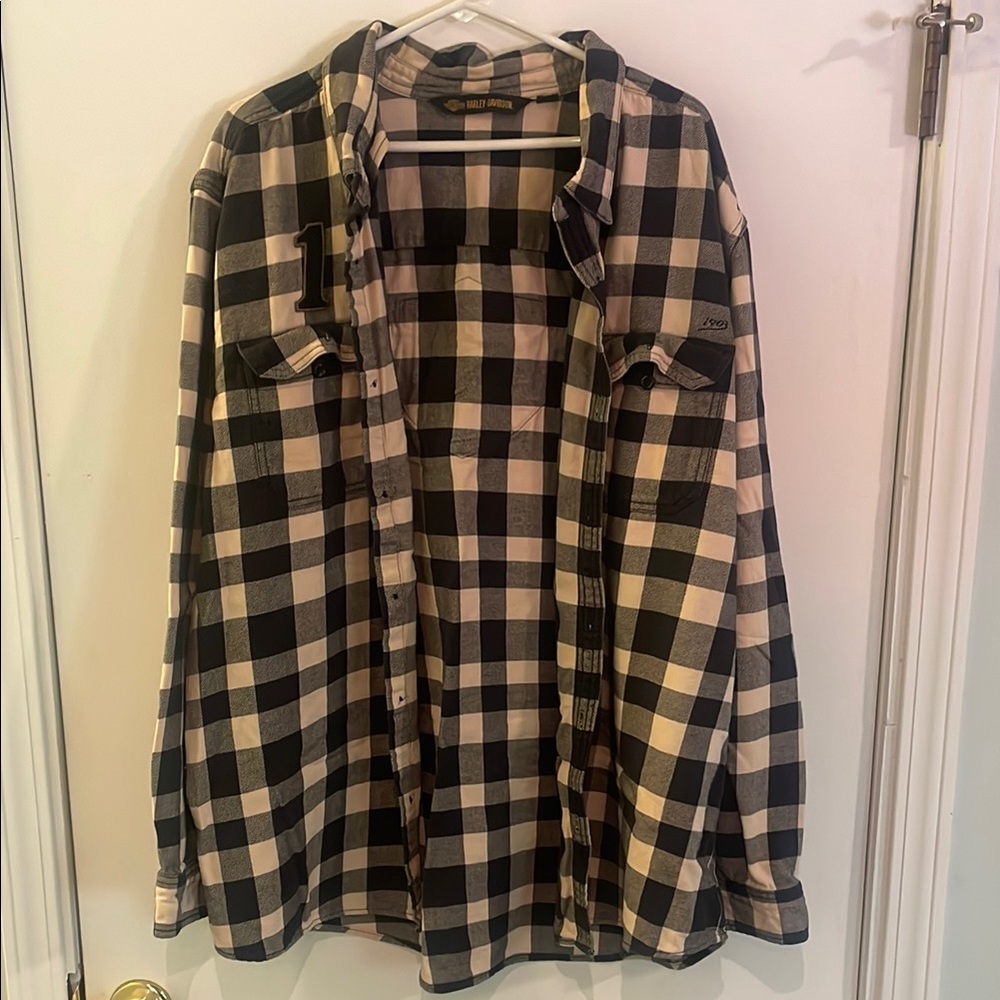 Harley-Davidson Black and Tan Plaid Shirt